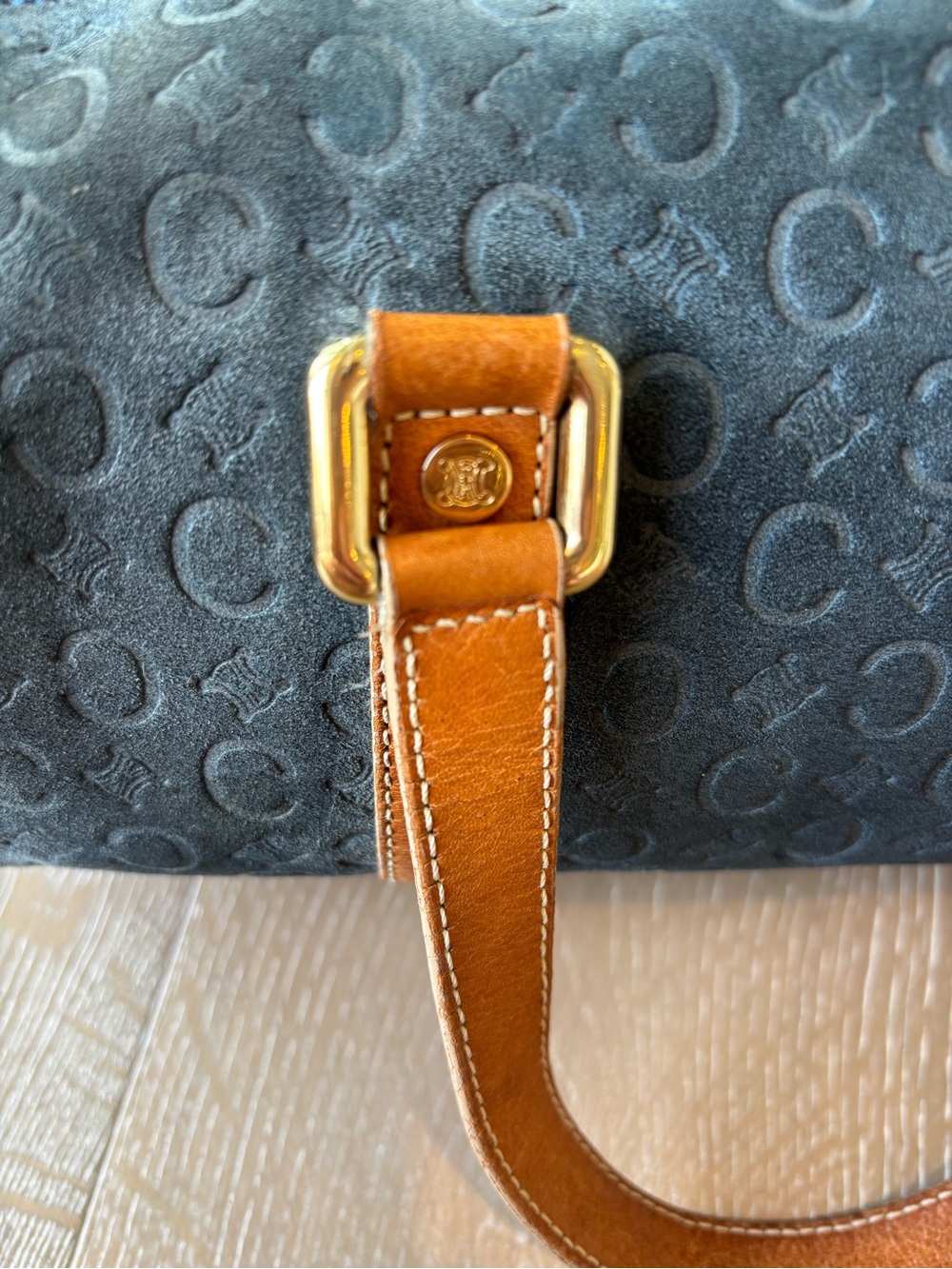 Celine Macadam Navy Suede Mini Duffel with Brown Leather Trim - Picture 10 of 16